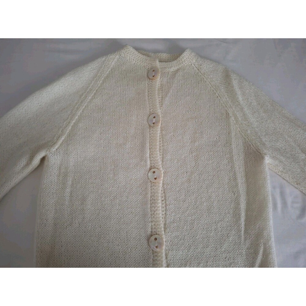 Vtg 50's Cream Mohair Cardigan Sheer Pearlized Buttons Sz S/6 Grandma EC